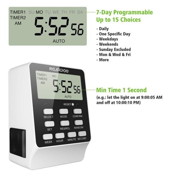 Outlet Timer,Dual Digital Light Timer with 2 Independently-controlled Outlets - Picture 4 of 7
